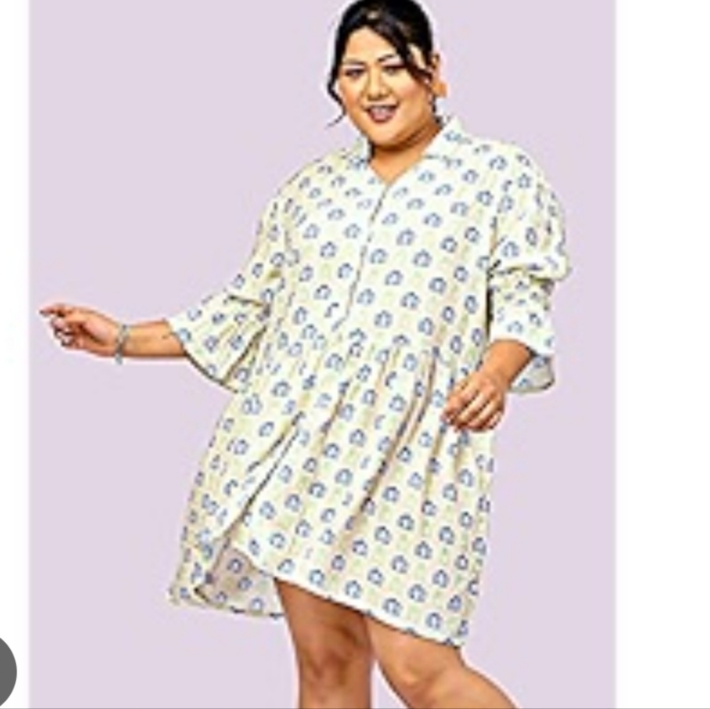 Emma & Michele White and Blue Patterned Dress